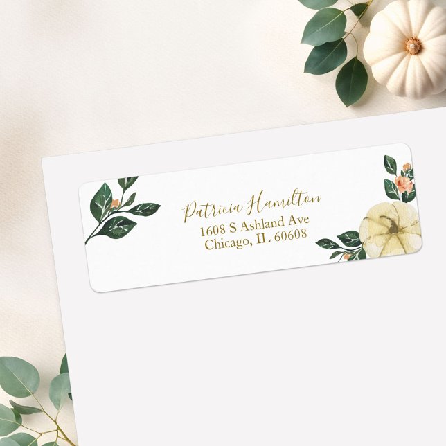 Peach Floral Pumpkin Fall Bridal Shower Label (Creator Uploaded)