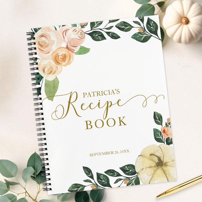 Peach Floral Pumpkin Fall Bridal Shower Recipe Notebook (Creator Uploaded)