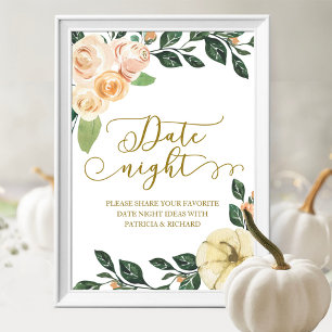 Peach Floral Pumpkin Fall Date Night Jar Sign