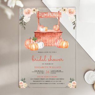 Peach Floral Pumpkin Market Bridal Shower Acrylic Invitations