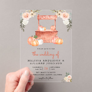 Peach Floral Pumpkin Market Wedding Acrylic Invitations