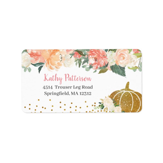 Peach Floral Pumpkin Return Address Label (Front)