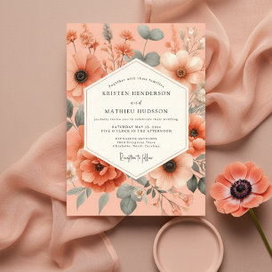 Peach Floral Romance Wedding Invitation