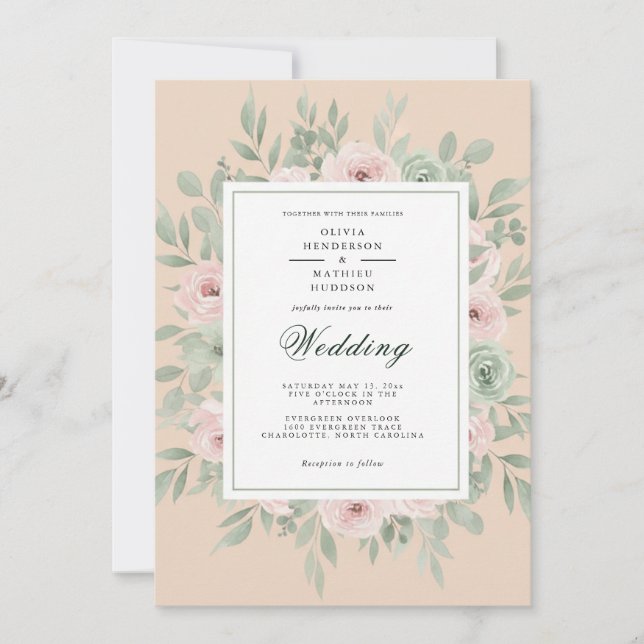 Peach Floral Romance Wedding Invitation (Front)