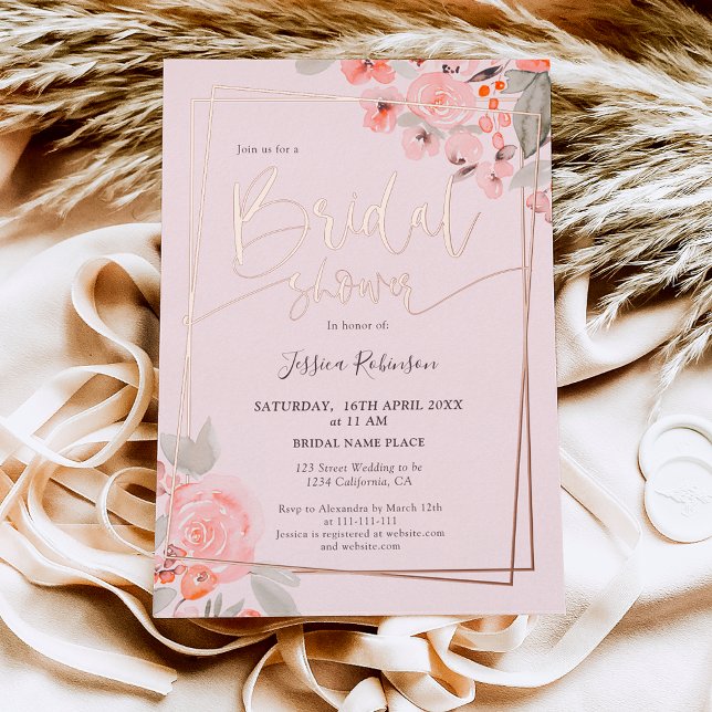 Peach floral rose gold script bridal shower (Creator Uploaded)