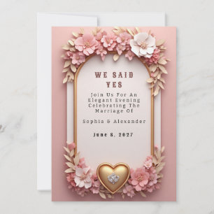 🌺 Peach Floral Rose Gold Wedding Collection 💐 Invitation