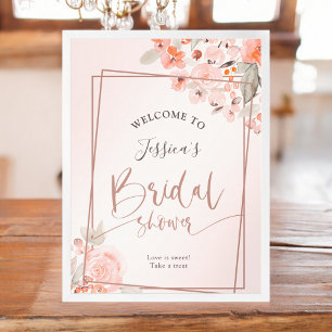 Peach floral rose gold  welcome bridal shower poster