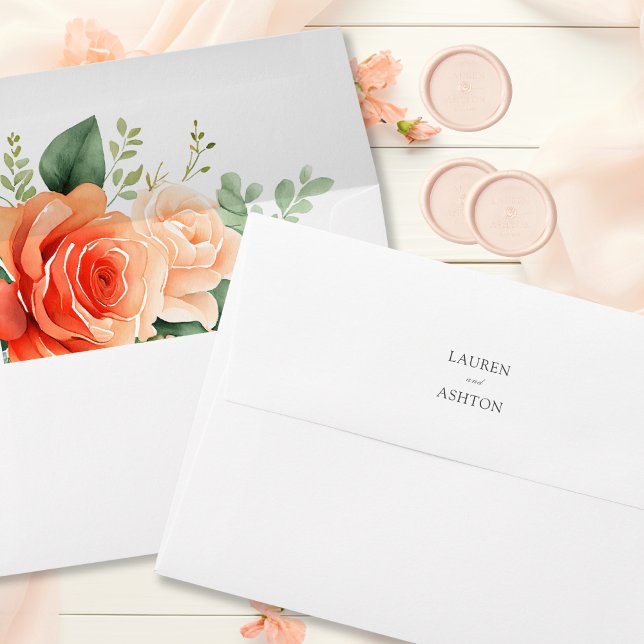 Peach Floral Rose Personalised Wedding Envelope (Creator Uploaded)