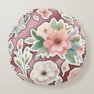 Peach Floral Round Pillow