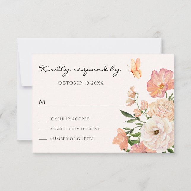 Peach floral  RSVP card (Front)