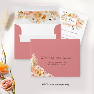 Peach Floral RSVP with Return Address, Coral Envelope