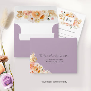 Peach Floral RSVP with Return Address, Lavender Envelope