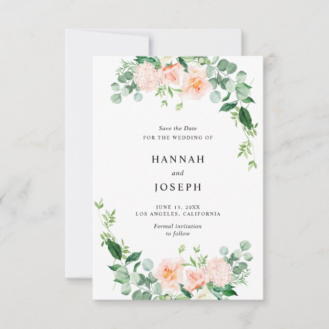 peach floral save the date card (Front)