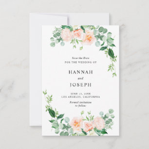 peach floral save the date card