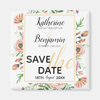 Peach Floral Save The Date Magnet