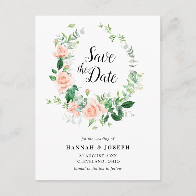 peach floral save the date postcard (Front)