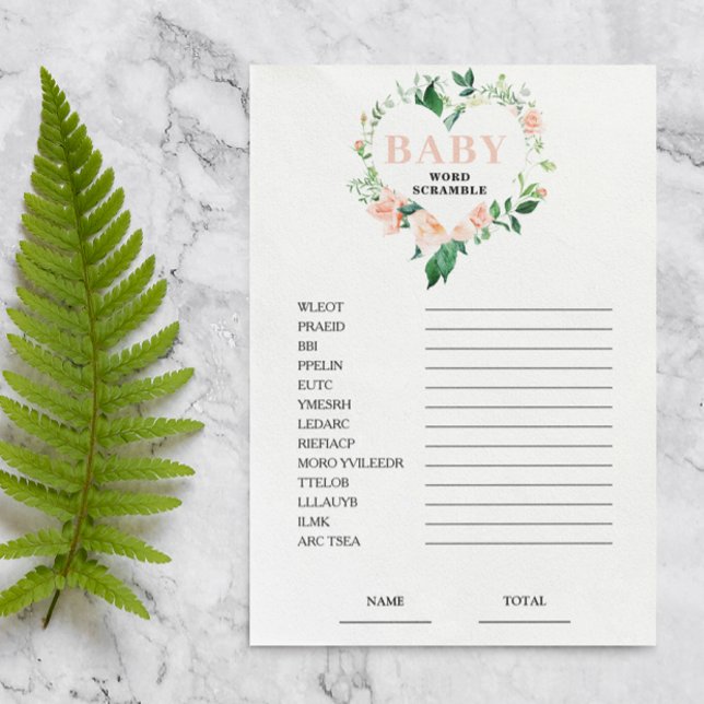 Peach Floral Scramble Baby Shower Game (Creator Uploaded)