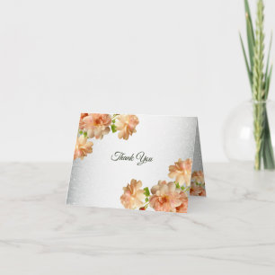 Peach Floral Silver Glitter Modern Wedding Party Thank You Card