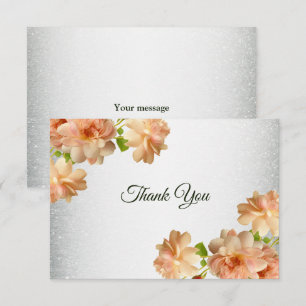 Peach Floral Silver Glitter Modern Wedding Party Thank You Card