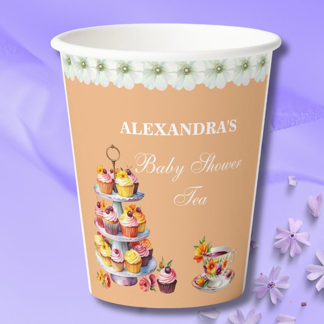 Peach Floral Tea Party Baby Shower  Paper Cups (Creator Uploaded)