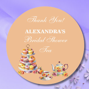 Peach Floral Tea Party Bridal Shower Favour  Classic Round Sticker