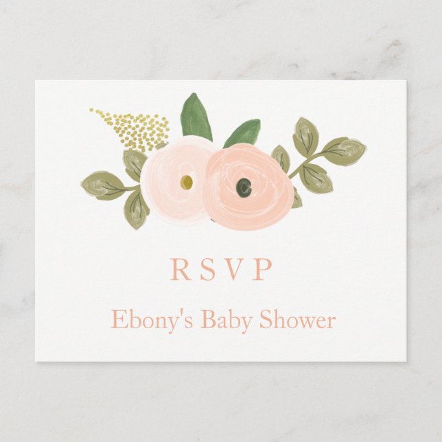 Peach Floral Watercolor Baby Shower RSVP Postcard (Front)