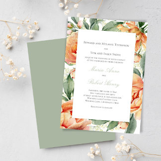Peach Floral Watercolor Elegant Wedding Suite Invitation