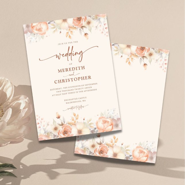 Peach Floral Watercolor Wedding Invitation (Creator Uploaded)