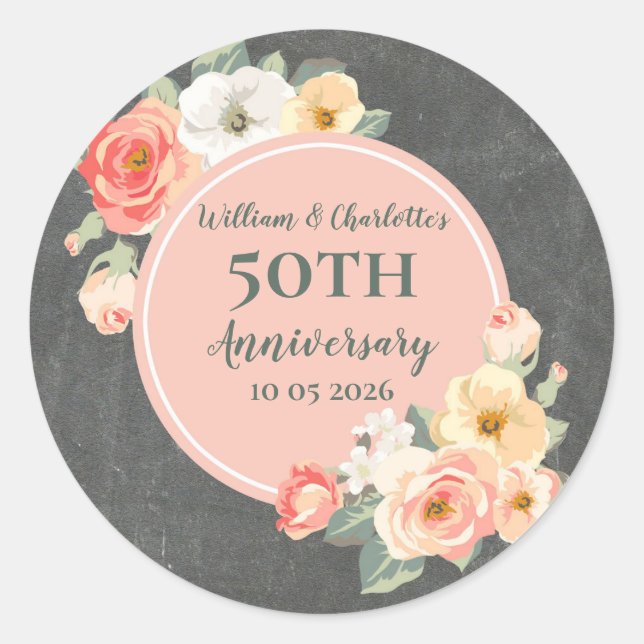 Peach Floral Wedding Anniversary Favour Tag (Front)