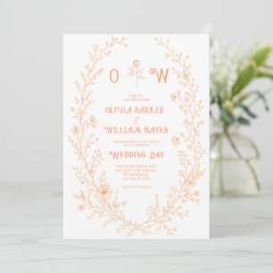 Peach Floral Wedding Elegant Botanical Wreath Invitation