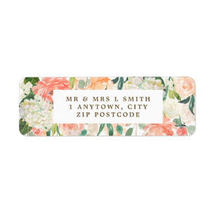 peach floral wedding etc return address label