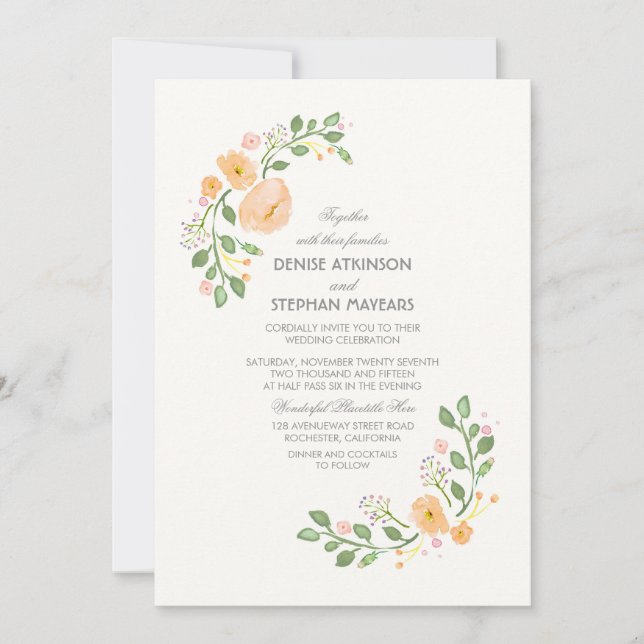 Peach Floral Wedding Invitation (Front)