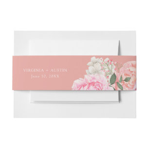 Peach Floral Wedding Invitation Belly Band