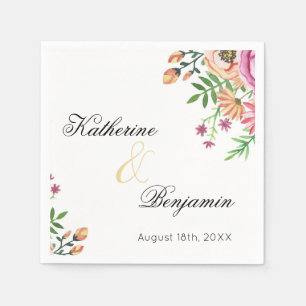 Peach Floral Wedding Napkin