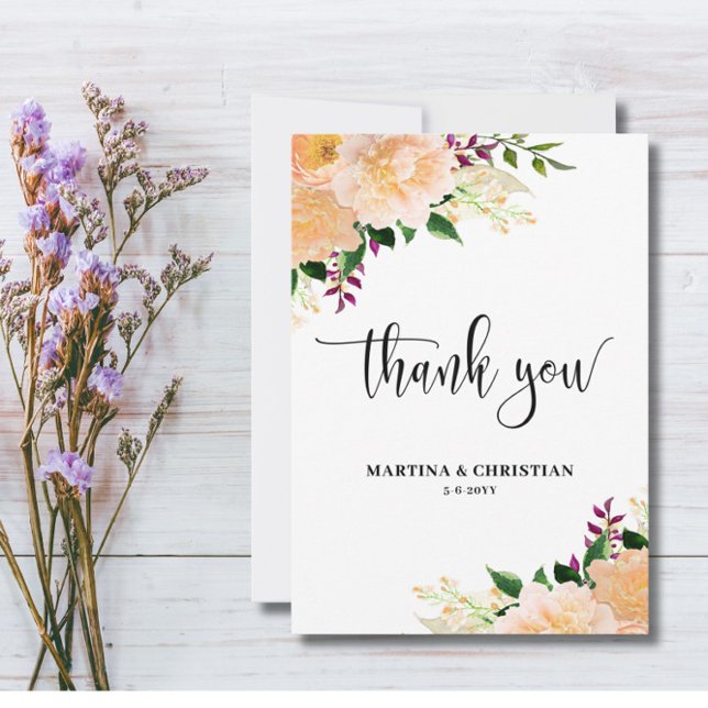 Peach Floral Wedding  Thank You Card (Creator Uploaded)
