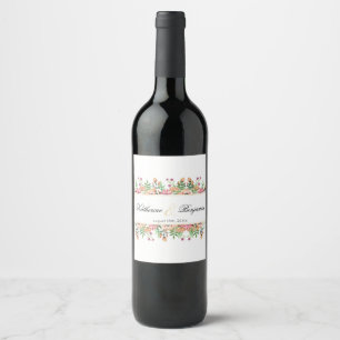 Peach Floral Wedding Wine Label