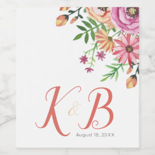 Peach Floral Wedding Wine Label