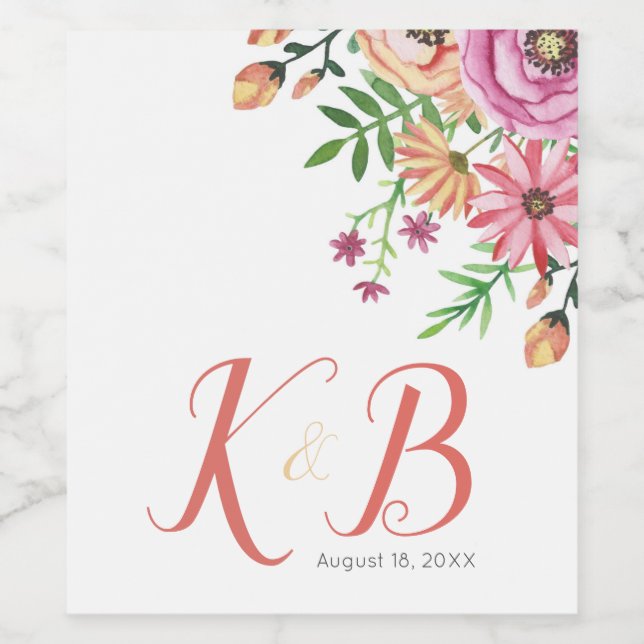 Peach Floral Wedding Wine Label (Single Label)