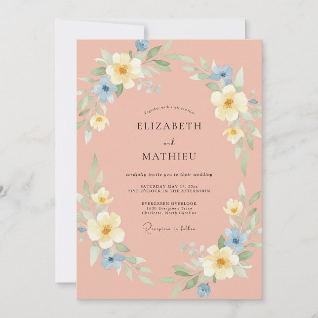 Peach Floral Whimsical Romance Wedding Invitation (Front)