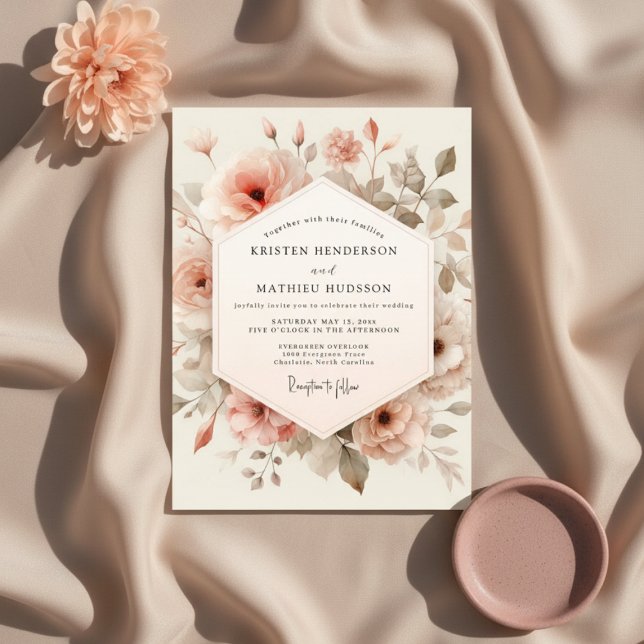 Peach Floral Whimsy Wedding Invitation (Creator Uploaded)