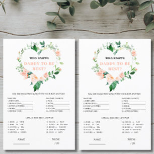 Peach Floral Who knows Daddy Best Baby Shower Game