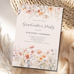 Peach Floral Wildflower Graduation Party Invitation