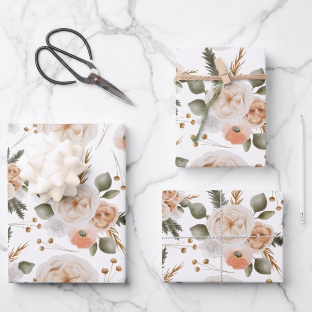 Peach Floral Wrapping Paper Sheets (Front)
