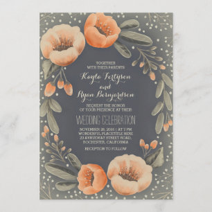 Peach Floral Wreath Baby's Breath Vintage Wedding Invitation