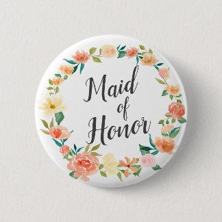 Peach Floral Wreath | Maid Of Honour 6 Cm Round Badge