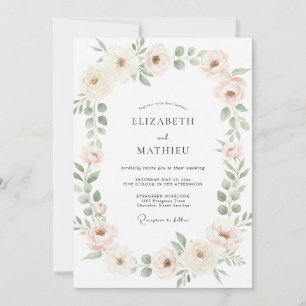 Peach Floral Wreath Wedding Invitation