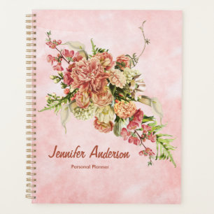 Peach Floral Your Name Daily Weekly Yearly Planner