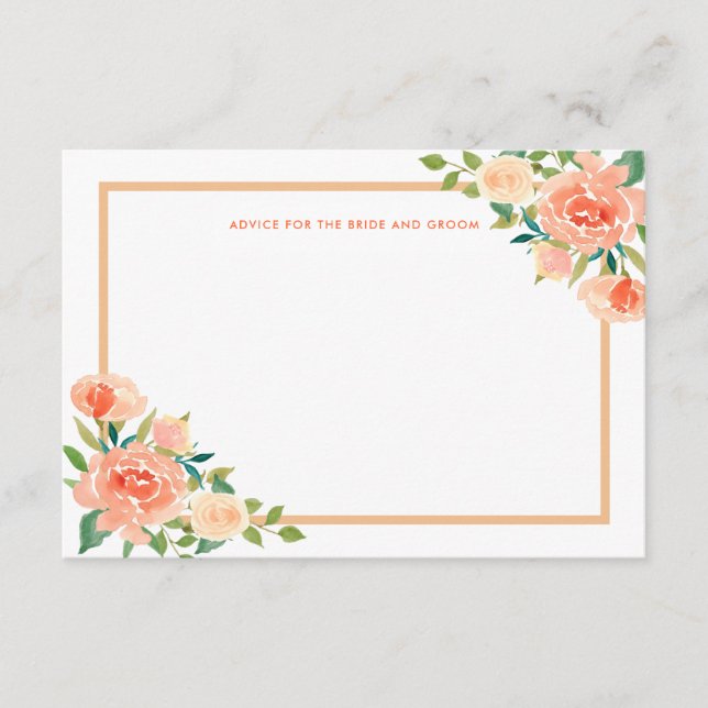 Peach Florals Border | Wedding Advice Card (Front)