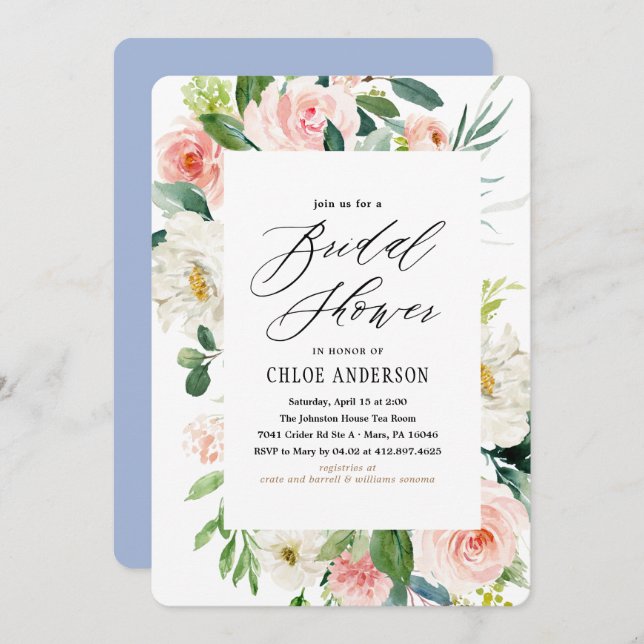 Peach Florals Bridal Shower Invitation (Front/Back)