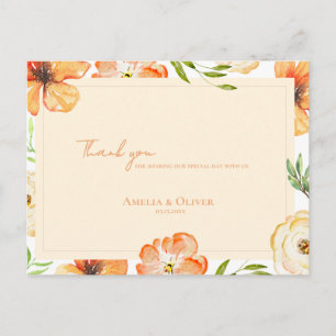Peach Florals Romantic Garden Wedding Thank You Postcard